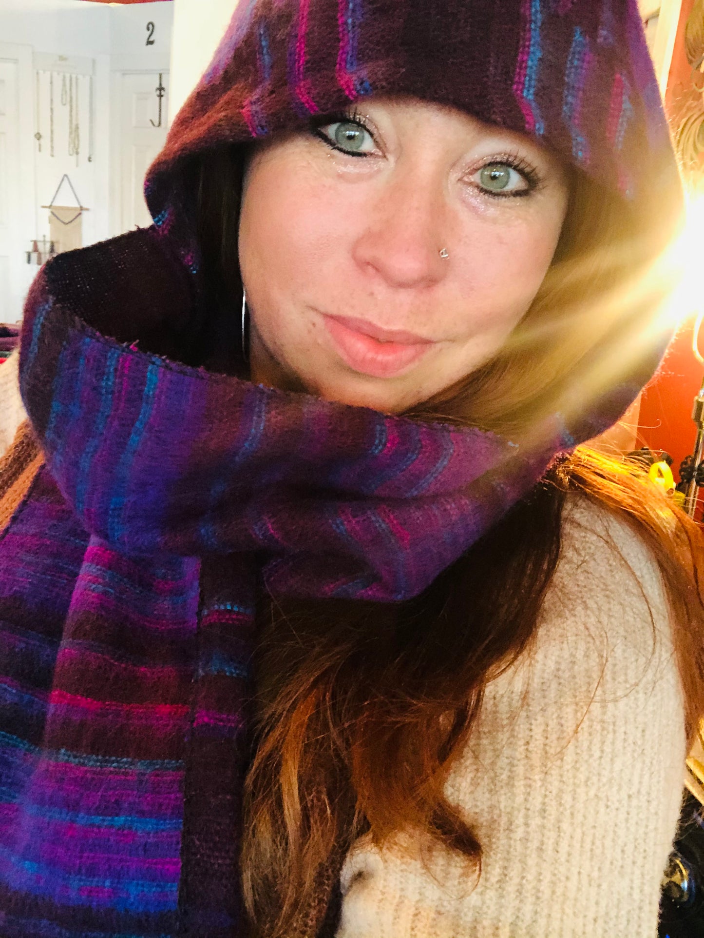 Hooded Scarf Maroon, Purple, Teal Striped-Local-Bottoms Up Boutique-Anchorage AK