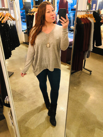 Slouchy Light Weight V Neck Front & Back Sweater