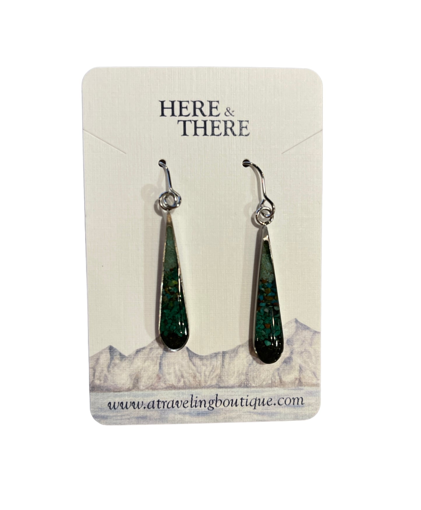 Destination Sand Skinny Teardrop Stainless Steel Earrings-Jewelry-Valdez Sand with Chrysocolla Malachite and Turquoise-Bottoms Up Boutique-Anchorage AK