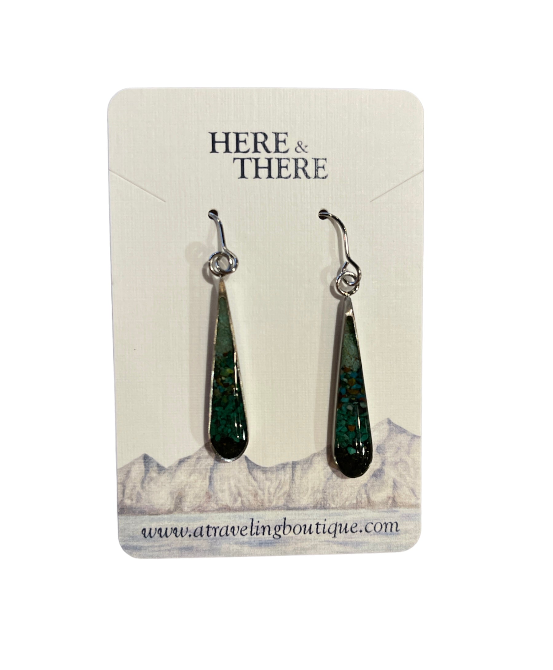 Destination Sand Skinny Teardrop Stainless Steel Earrings-Jewelry-Valdez Sand with Chrysocolla Malachite and Turquoise-Bottoms Up Boutique-Anchorage AK