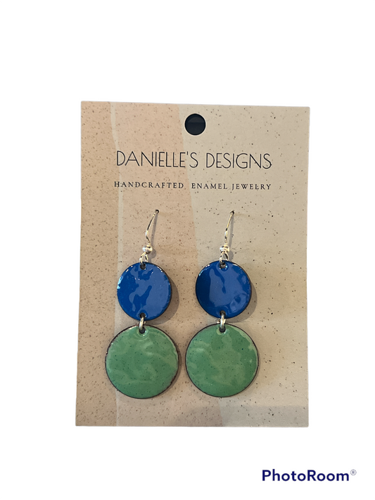 Blue & Green Double Circle Enamel Earrings-Local-Bottoms Up Boutique-Anchorage AK
