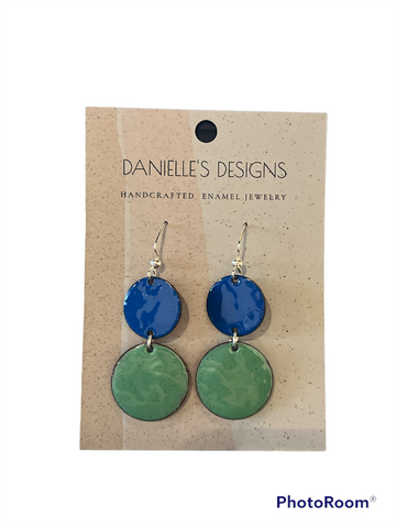 Blue & Green Double Circle Enamel Earrings