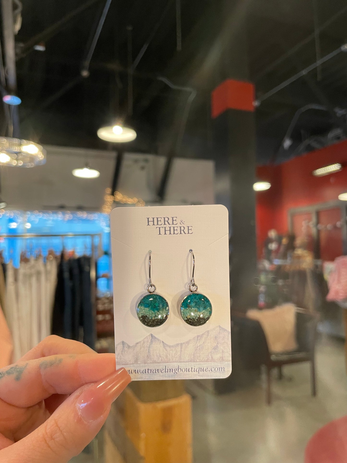 Destination Stainless Steel Earrings-Local-Kasilof Beach Sand w/ Chrysocolla-Bottoms Up Boutique-Anchorage AK