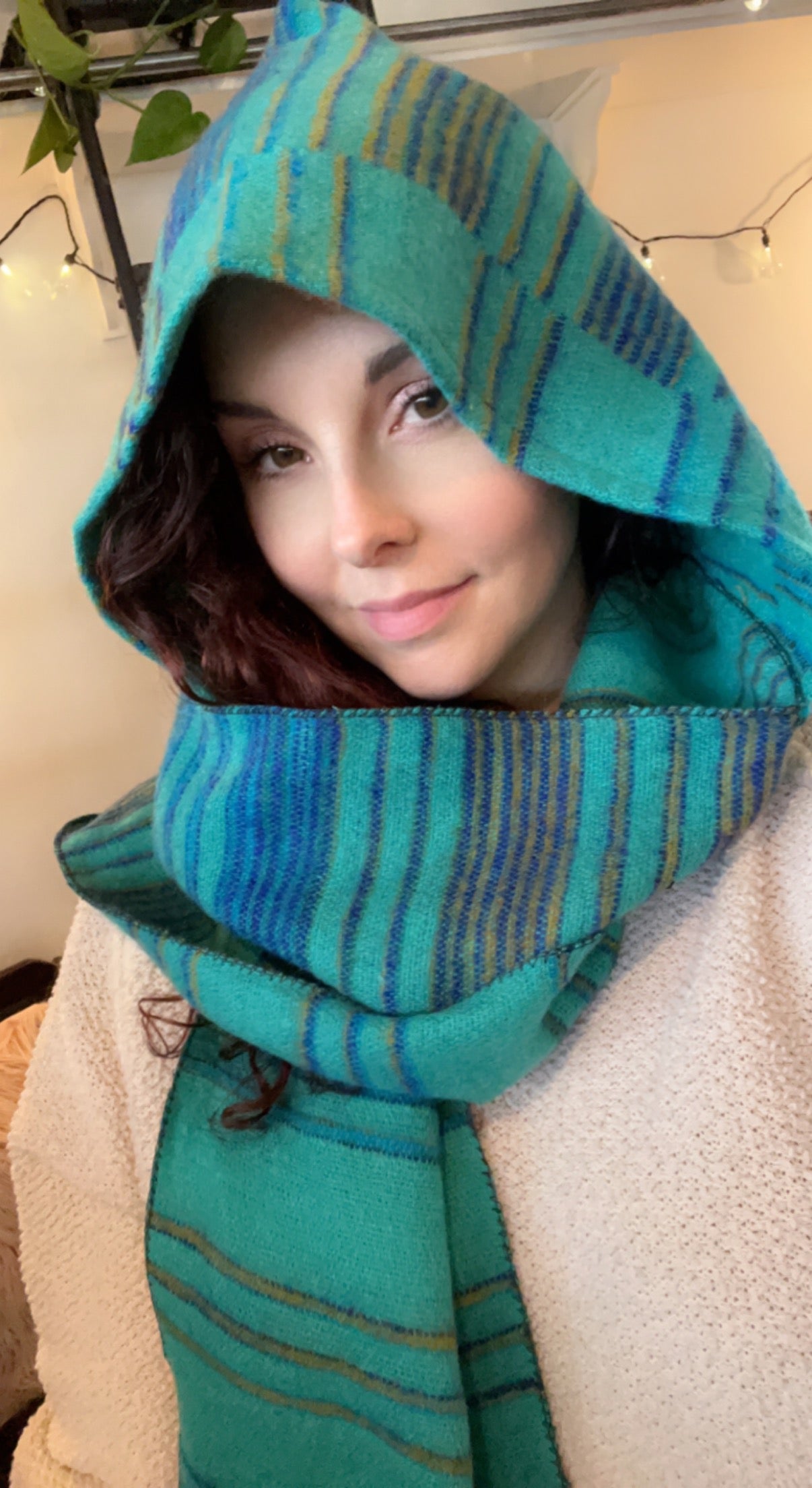 Hooded Scarf Teal, Blue, Mustard Stripe-Local-Bottoms Up Boutique-Anchorage AK