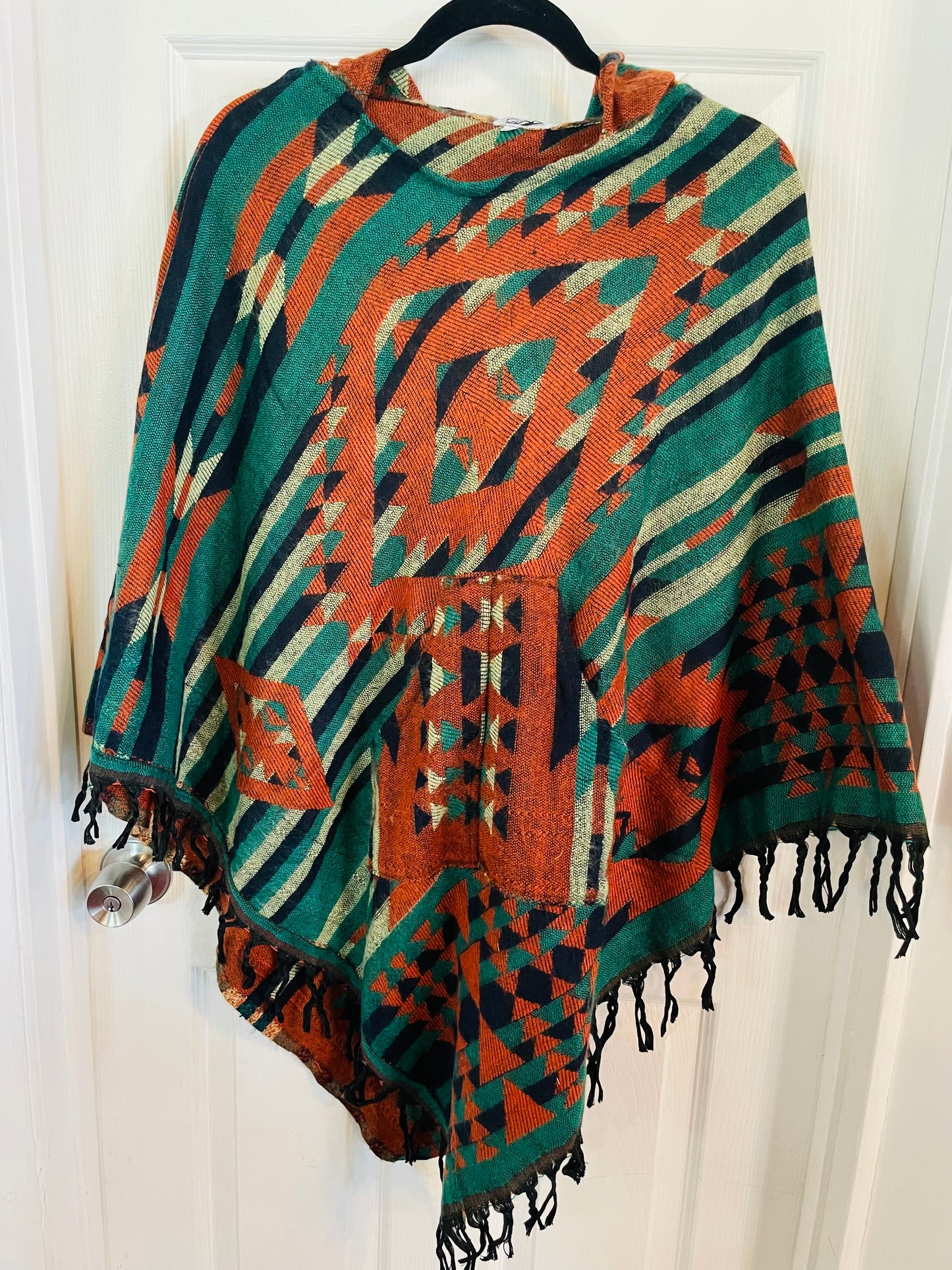 AlaskiWear Adult Blanket Poncho Long-Kimonos, Cardigans & Wraps-Green/Lime/Orange-Bottoms Up Boutique-Anchorage AK