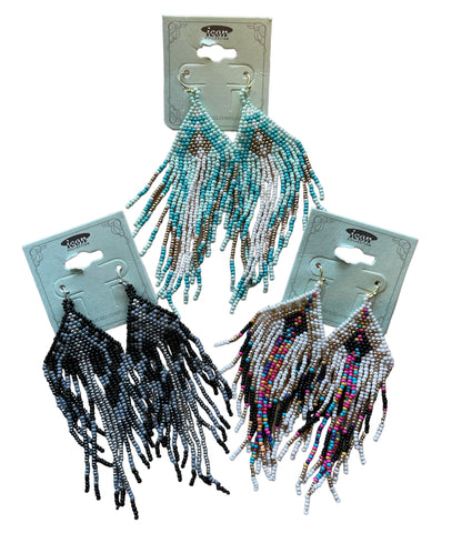 Beaded Wide Fringe Earrings Assorted Colors