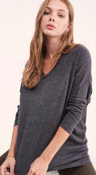 Slouchy Light Weight V Neck Front & Back Sweater