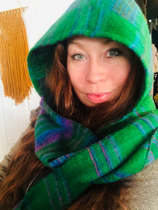 Hooded Scarf Green w/ Stripes-Local-Bottoms Up Boutique-Anchorage AK