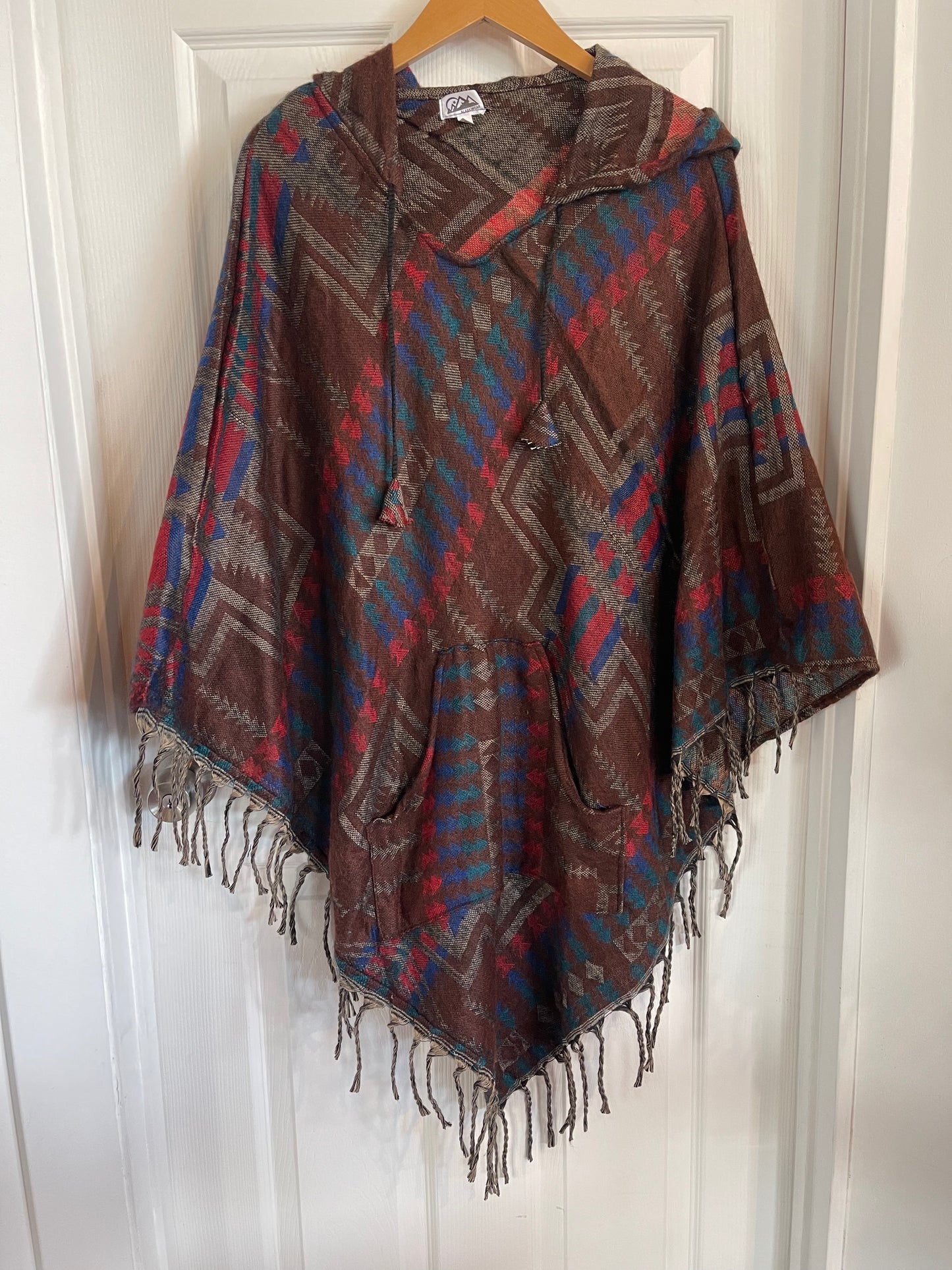 AlaskiWear Adult Blanket Poncho Long-Kimonos, Cardigans & Wraps-Brown/Blue/Red-Bottoms Up Boutique-Anchorage AK