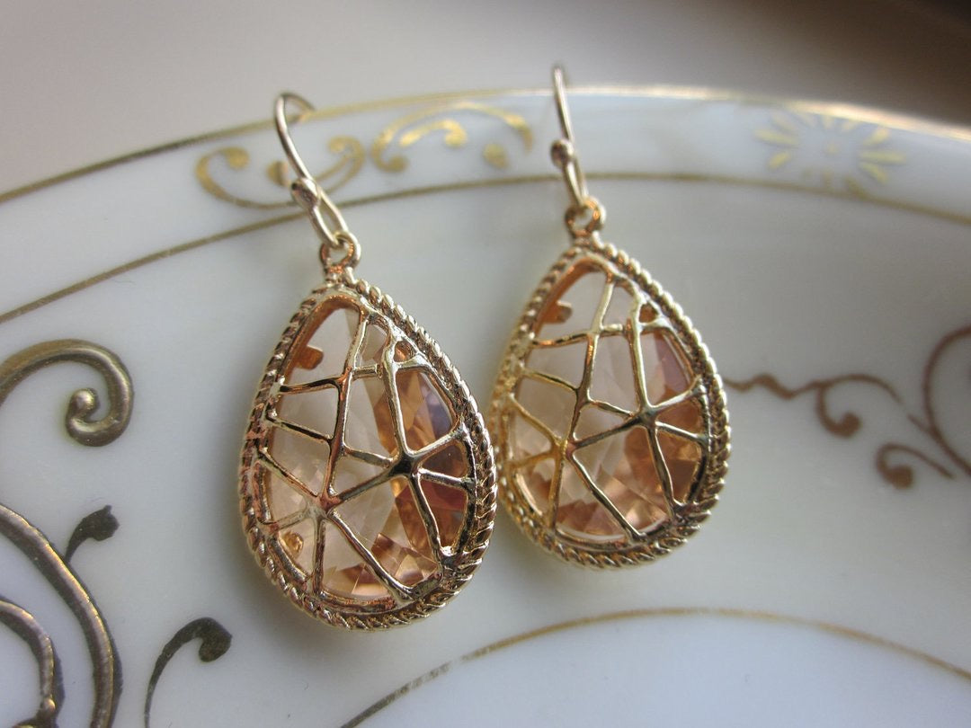 Champagne Twisted Peach / Gold Earrings