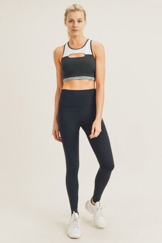 Tapered Band High Waist Solid Black Legging