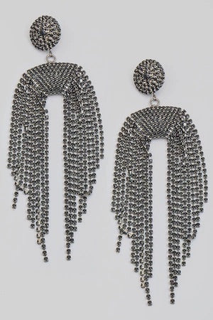 Black Rhinestone Long Fringe Earrings