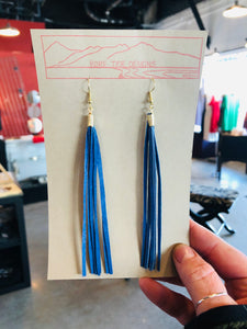 Long Cobalt Leather Tassel Earrings