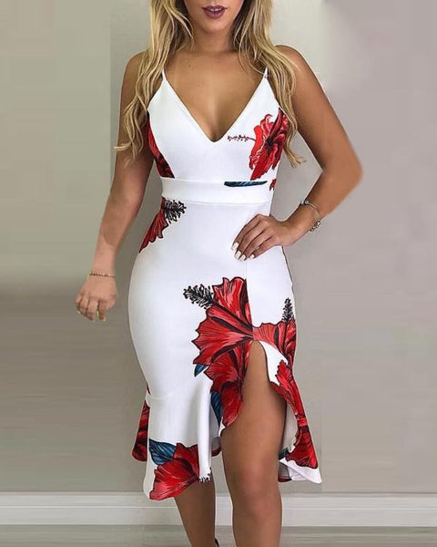 White & Red Floral Dress