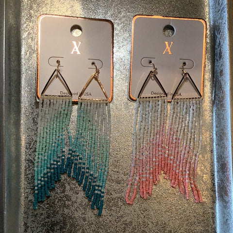 Gold Triangle Beaded Fringe Earrings