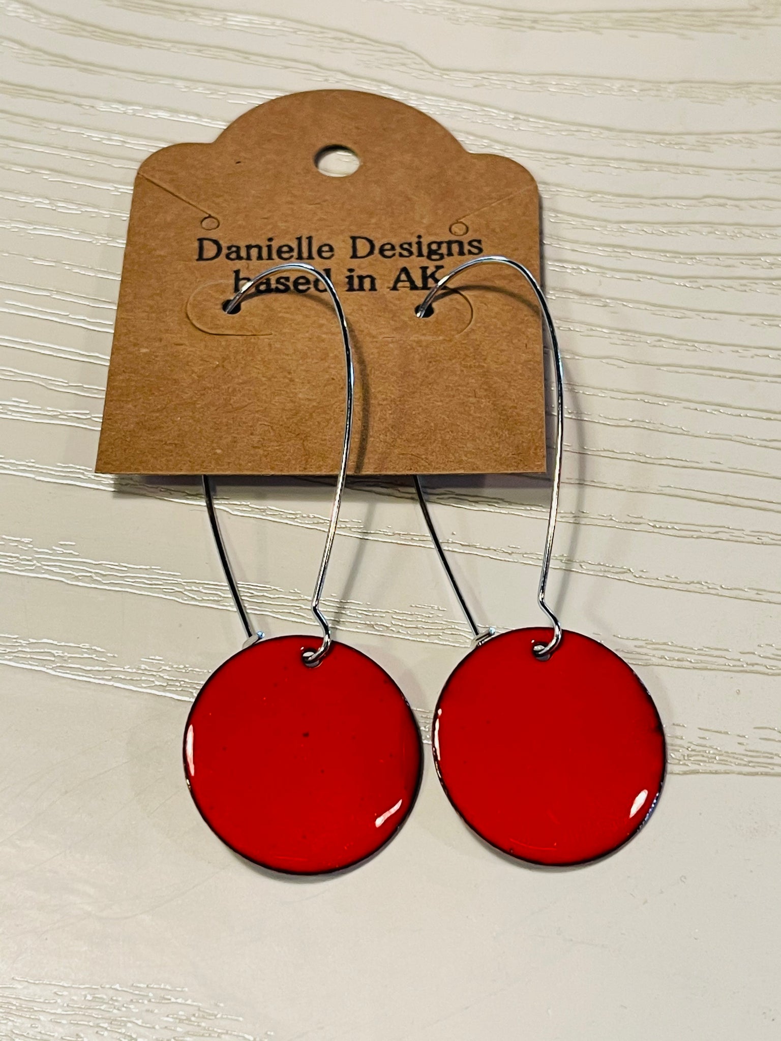 Red Enamel Circle Earrings