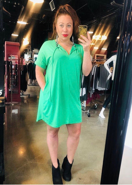 Green Shift Dress w/Pockets