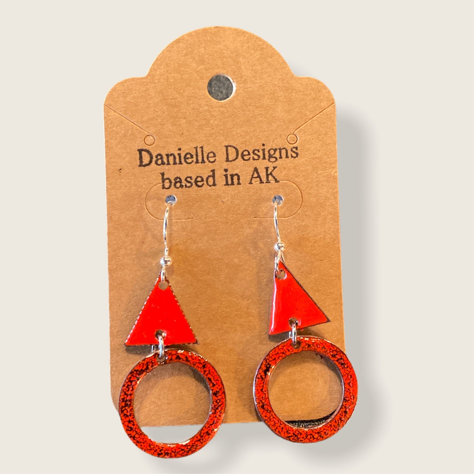 Red Triangle Red Circle Enamel Earrings