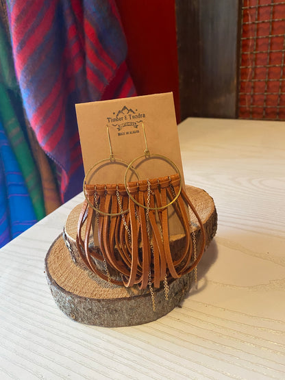 Fringe Leather Earrings W/ Chain-Jewelry-Bottoms Up Boutique-Anchorage AK