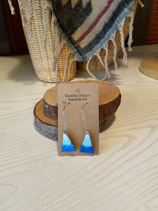 Seafoam and Blue Long Triangle Enamel Earrings