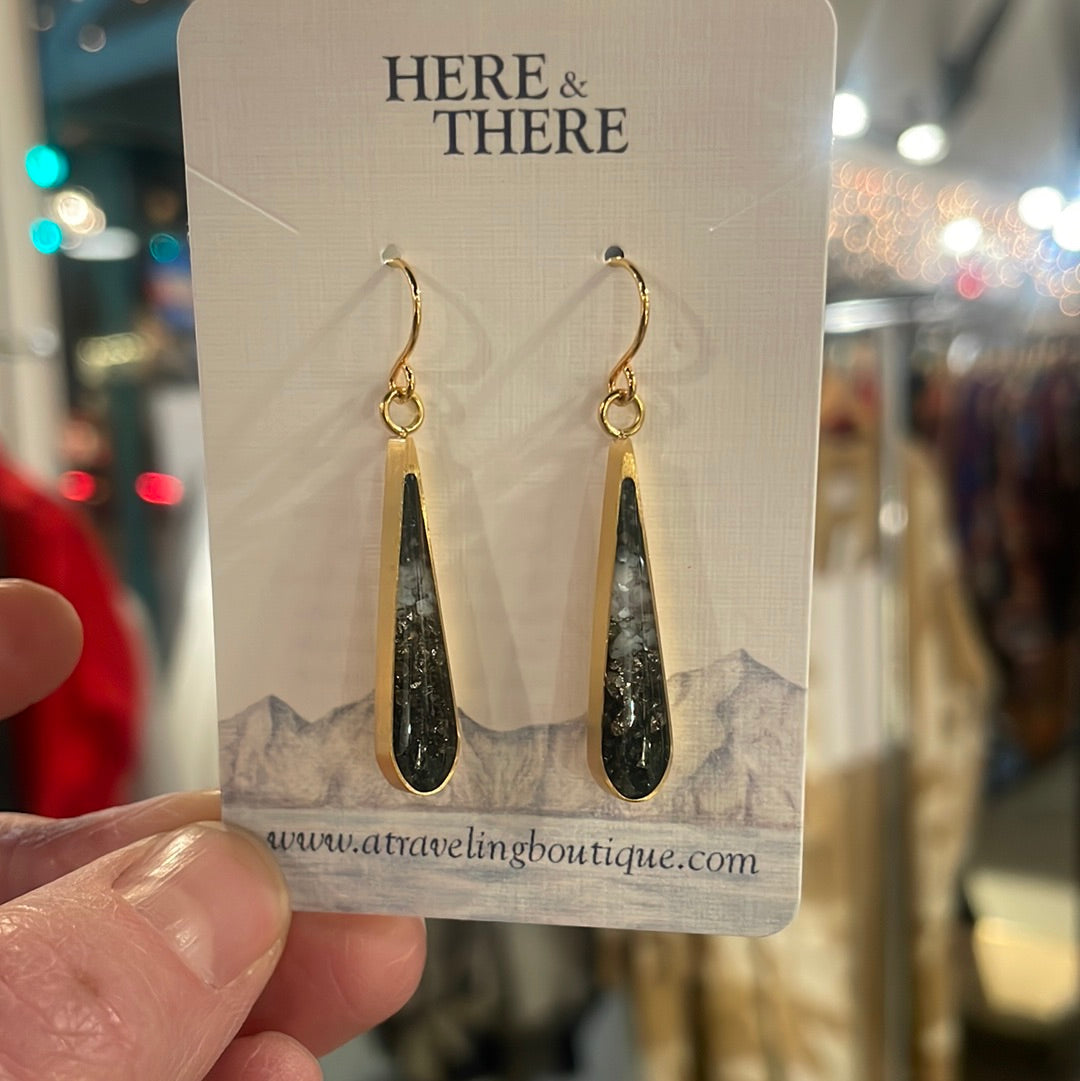 Destination Sand Skinny Teardrop Stainless Steel Earrings-Jewelry-Matanuska Glacier Sand w/Carborundum/MOP/Pyrite-Bottoms Up Boutique-Anchorage AK