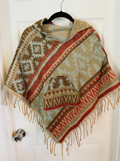 AlaskiWear Kids Poncho XL (6-8)-Local-Cream/Red/Baby Blue-Bottoms Up Boutique-Anchorage AK