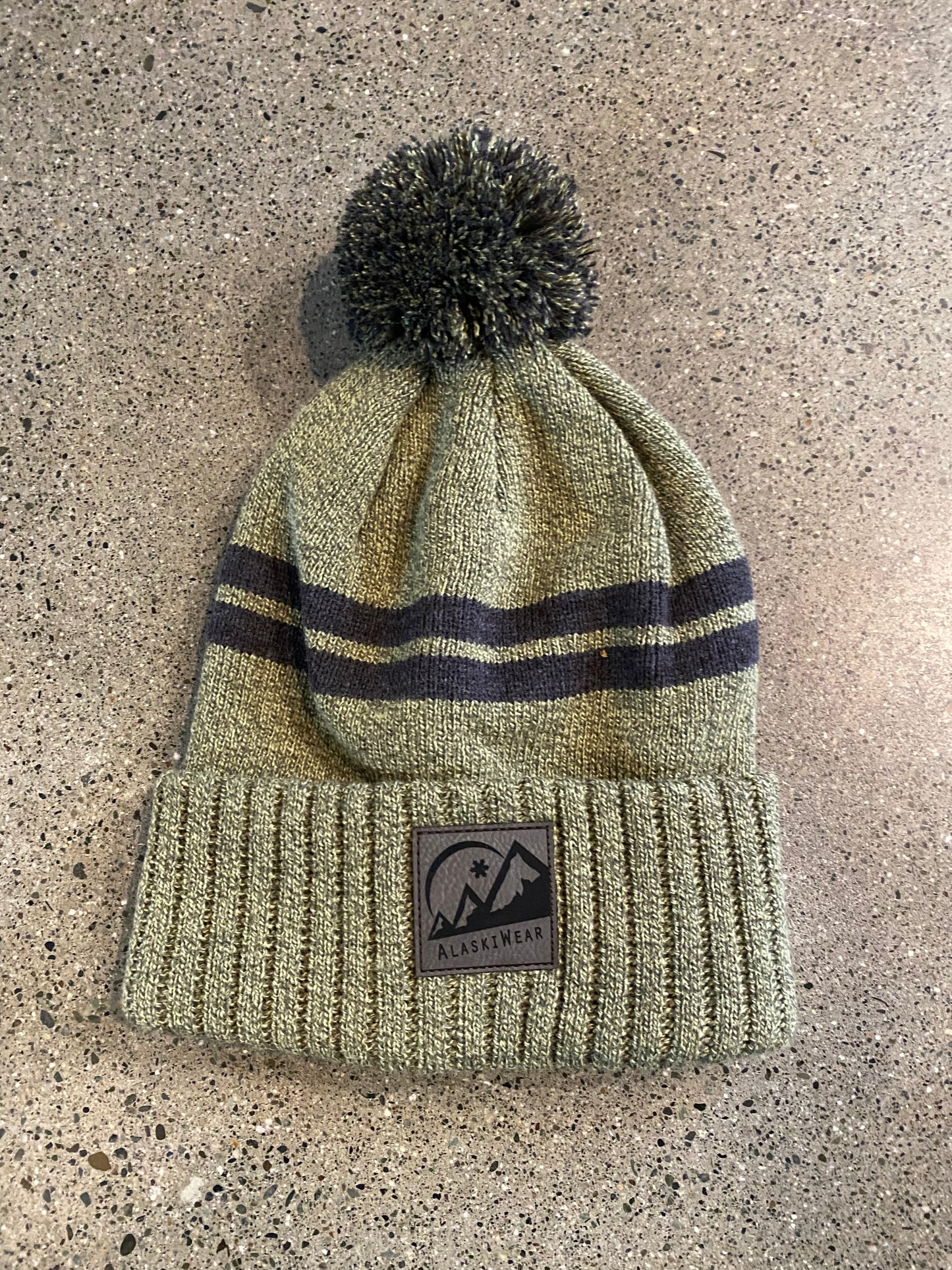 Sport Stripe Pom Beanie-Hat-Green/Charcoal-Bottoms Up Boutique-Anchorage AK