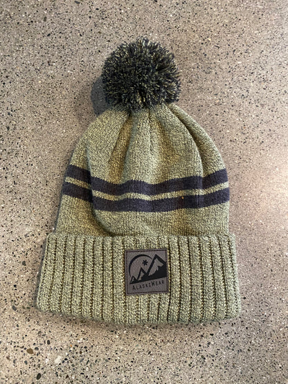 Sport Stripe Pom Beanie-Hat-Green/Charcoal-Bottoms Up Boutique-Anchorage AK