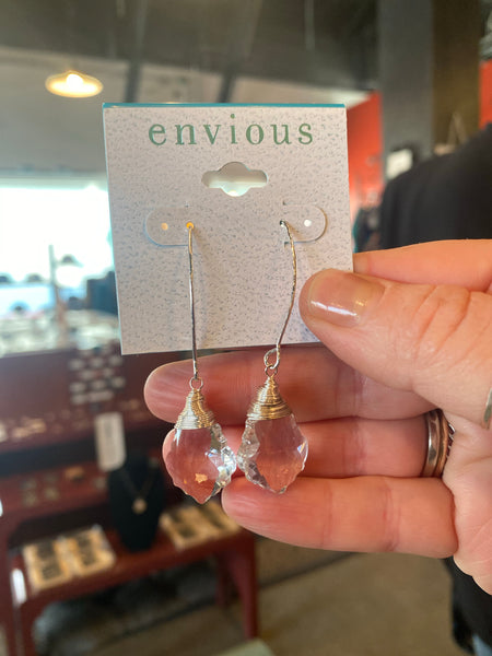 Silver Wire Drop Crystal Earrings