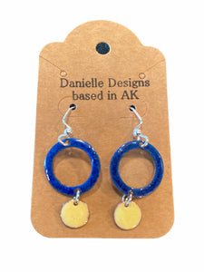 Blue and Yellow Circle Enamel Earrings