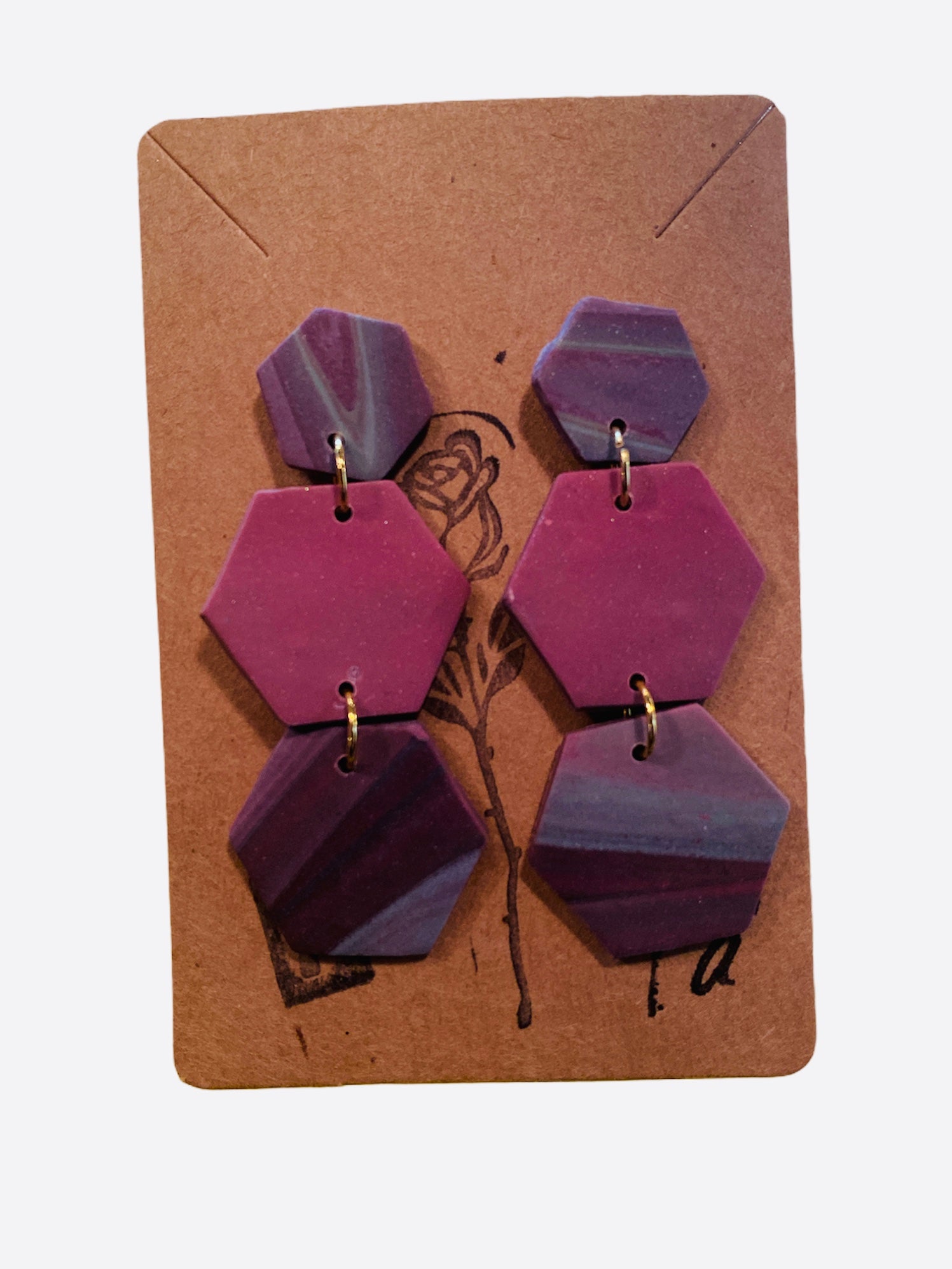 Hexagon Purple Earrings