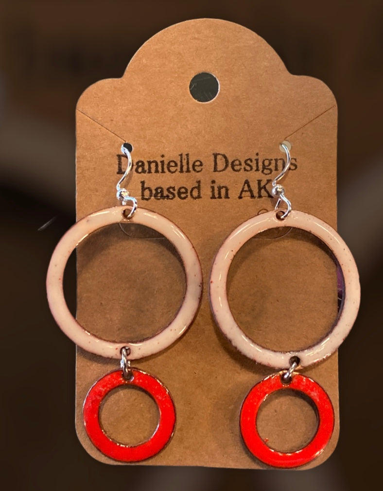 Pink and Red Circle Enamel Earrings