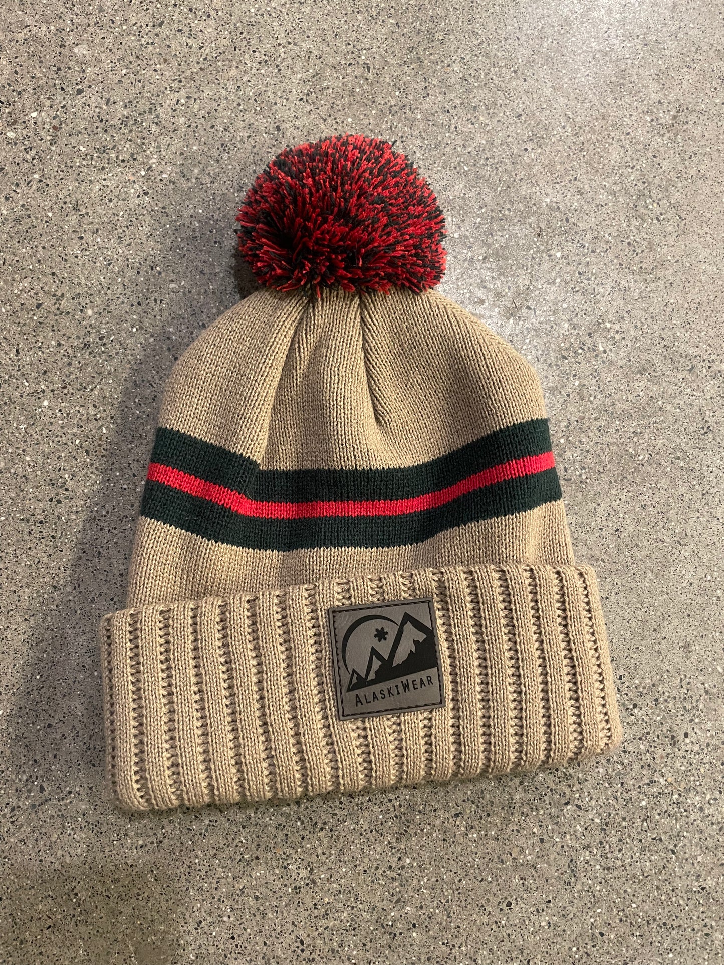 Sport Stripe Pom Beanie-Hat-Beige/Green/Red-Bottoms Up Boutique-Anchorage AK