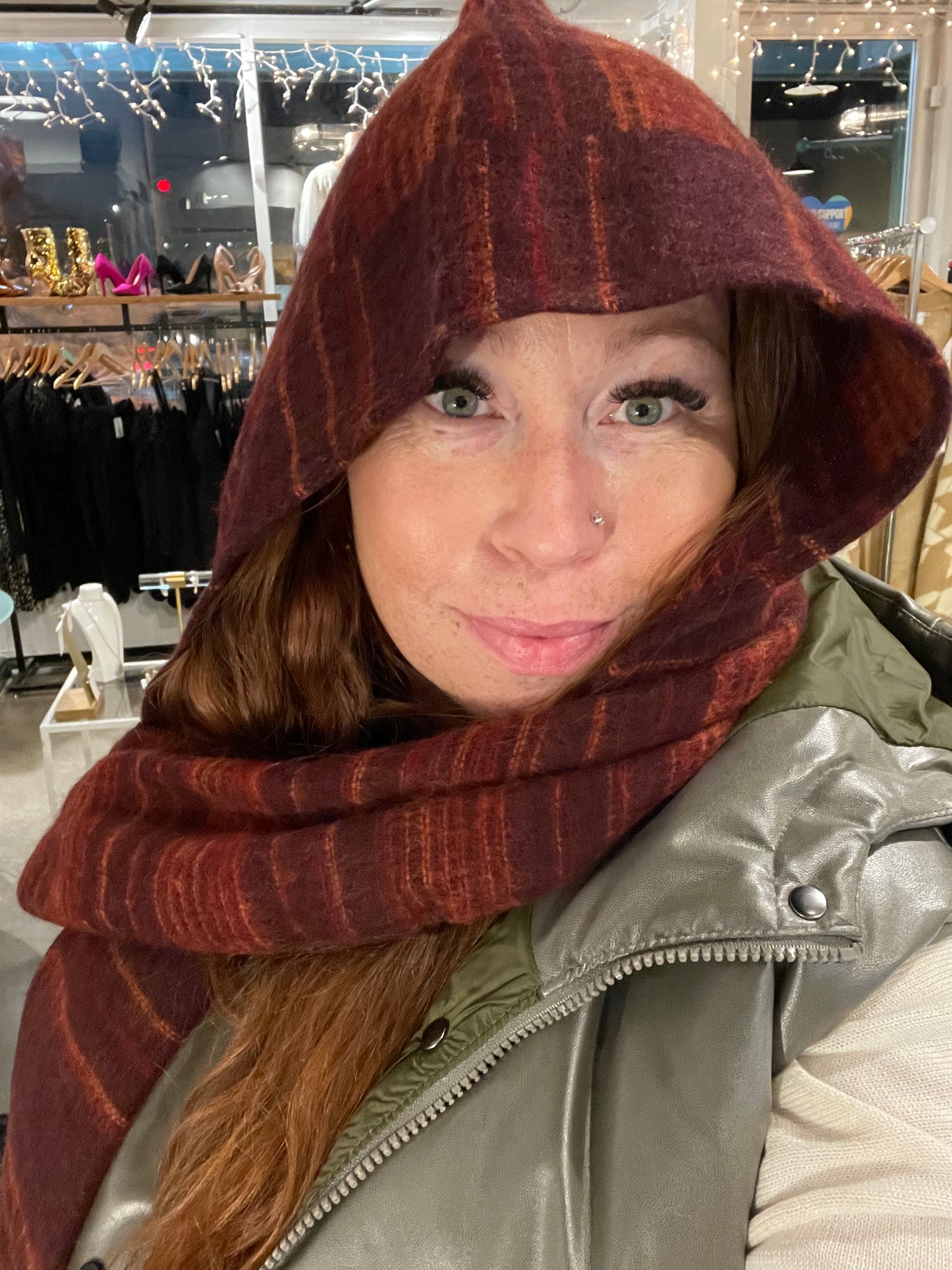 Hooded Scarf Maroon, Yellow & Red Stripes-Local-Bottoms Up Boutique-Anchorage AK