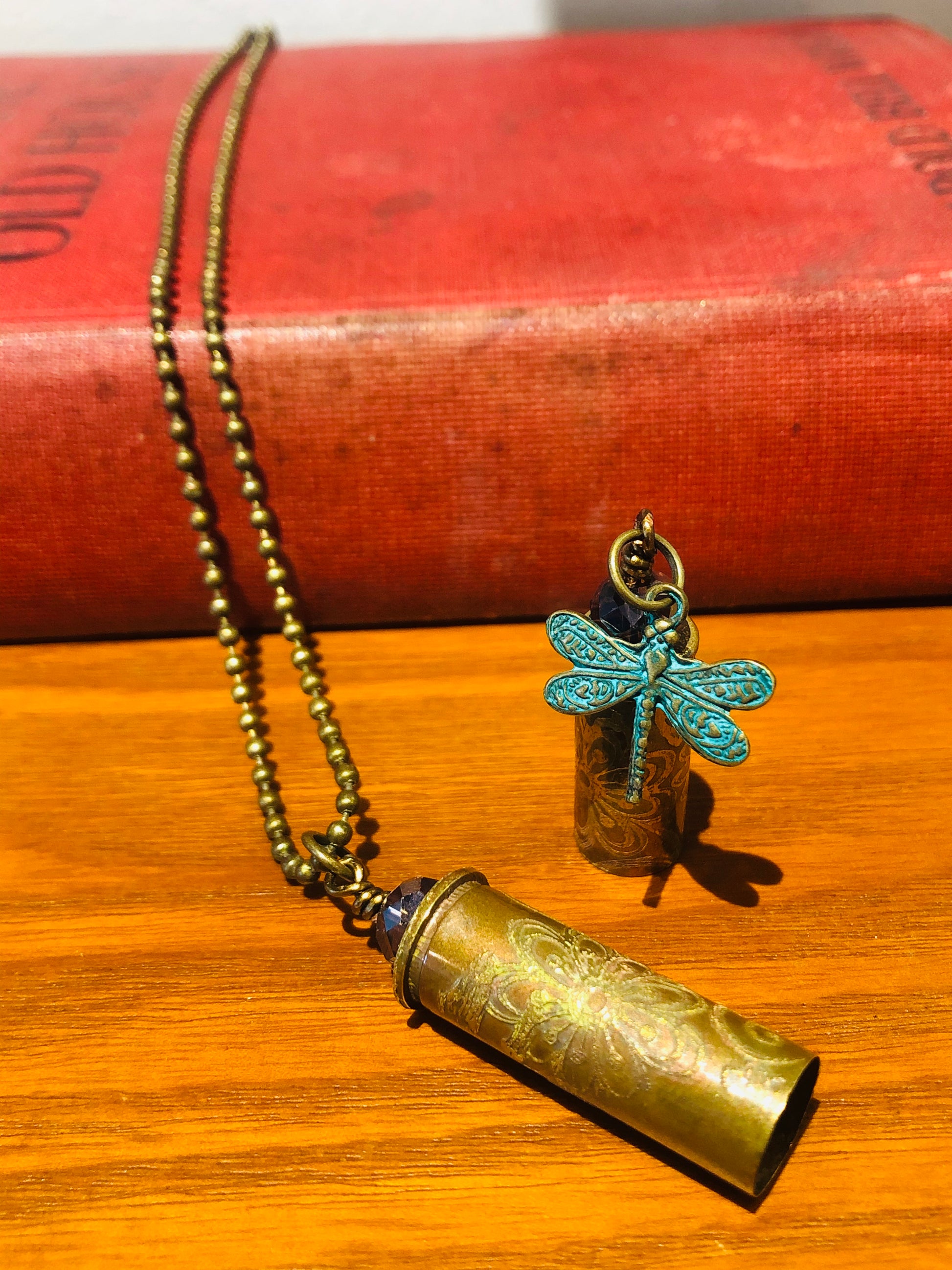 Bullet Casing Hand Acid Etched Dragonfly Necklace-Local-Bottoms Up Boutique-Anchorage AK