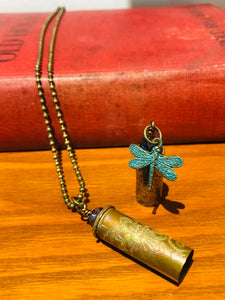 Bullet Casing Hand Acid Etched Dragonfly Necklace