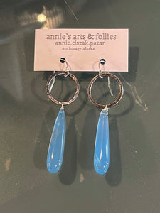 Sterling Silver Hoop Earrings w/ Blue Gems