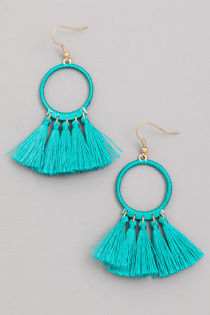 Hoop Tassel Hook Earrings in Teal