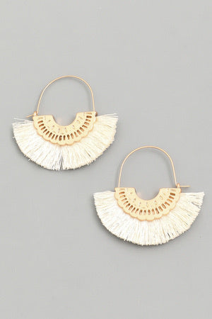 Tassel Drop Fan Hoop Earrings Ivory