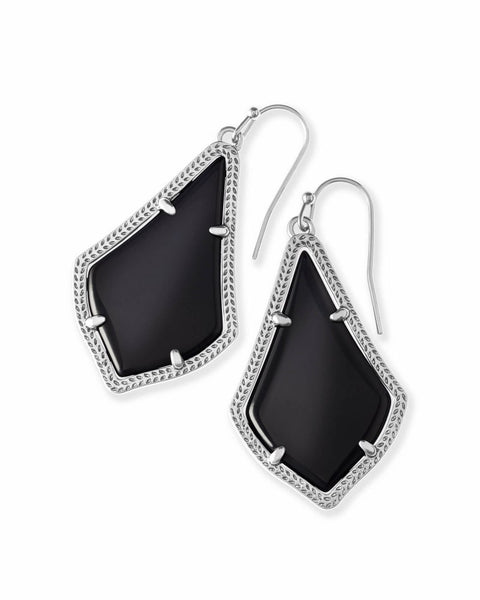 Alex Silver Drop Earrings Black Opaque Glass
