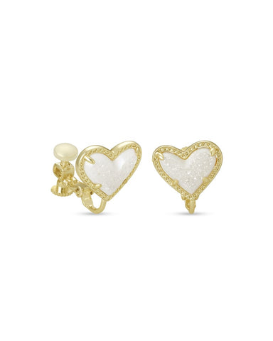 Ari Heart Gold Iridescent Stud Clip On Earrings