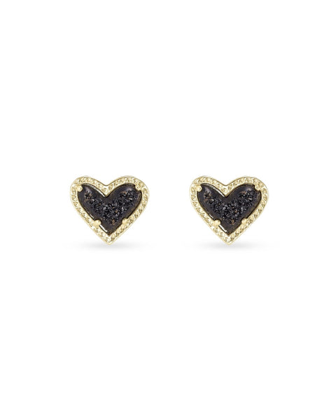 Ari Heart Black Drusy Stud Earrings