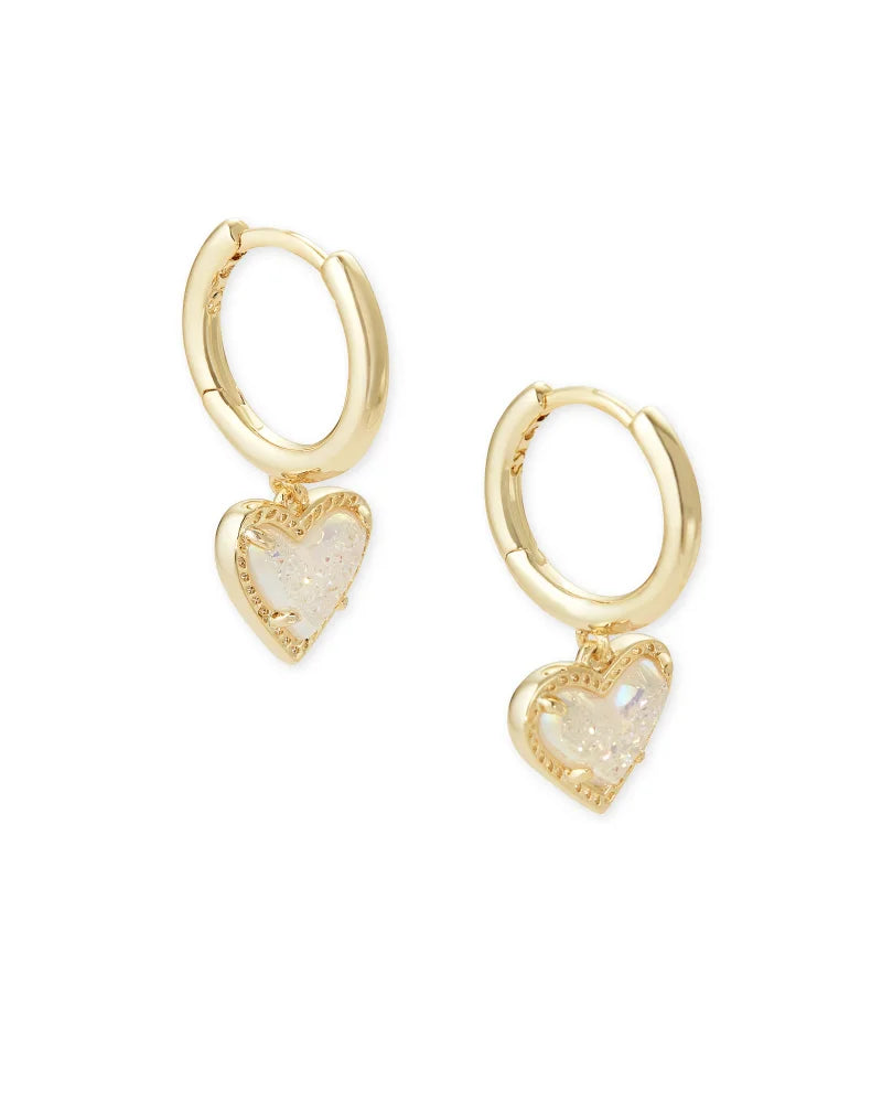 Ari Heart Gold Huggie Earrings in Iridescent Drusy-Jewelry-Bottoms Up Boutique-Anchorage AK