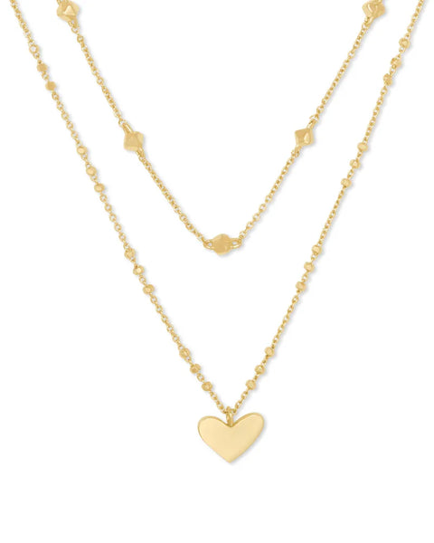 Ari Heart Multi Strand Necklace Gold