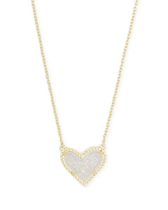 Ari Heart Gold Pendant Necklace in Rose Drusy
