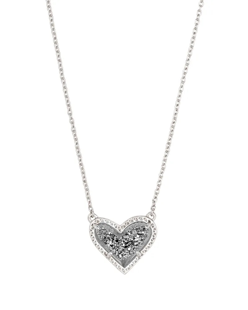 Ari Heart Crystal Pendant Necklace Platinum Drusy