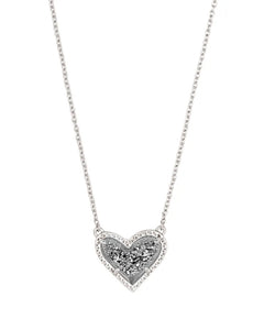 Ari Heart Crystal Pendant Necklace Platinum Drusy