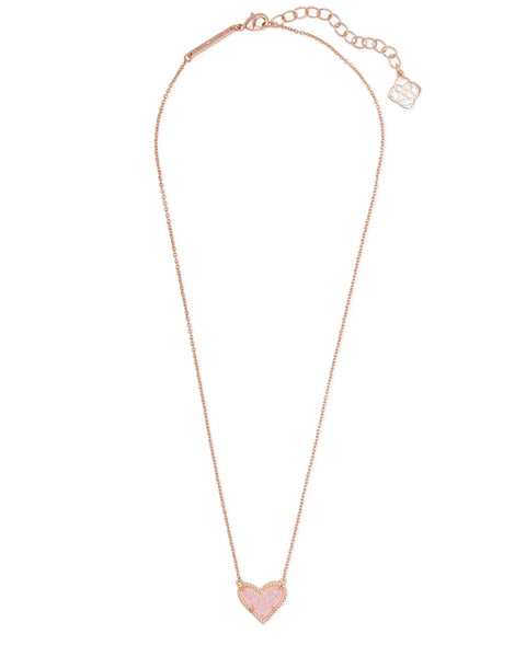 Ari Heart Gold Pendant Necklace in Light Pink Drusy