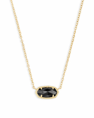 Elisa Gold Pendant Necklace in Black Glass