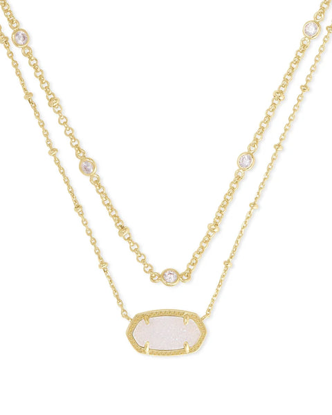 Elisa Gold Multi Strand Necklace in Iridescent Drusy